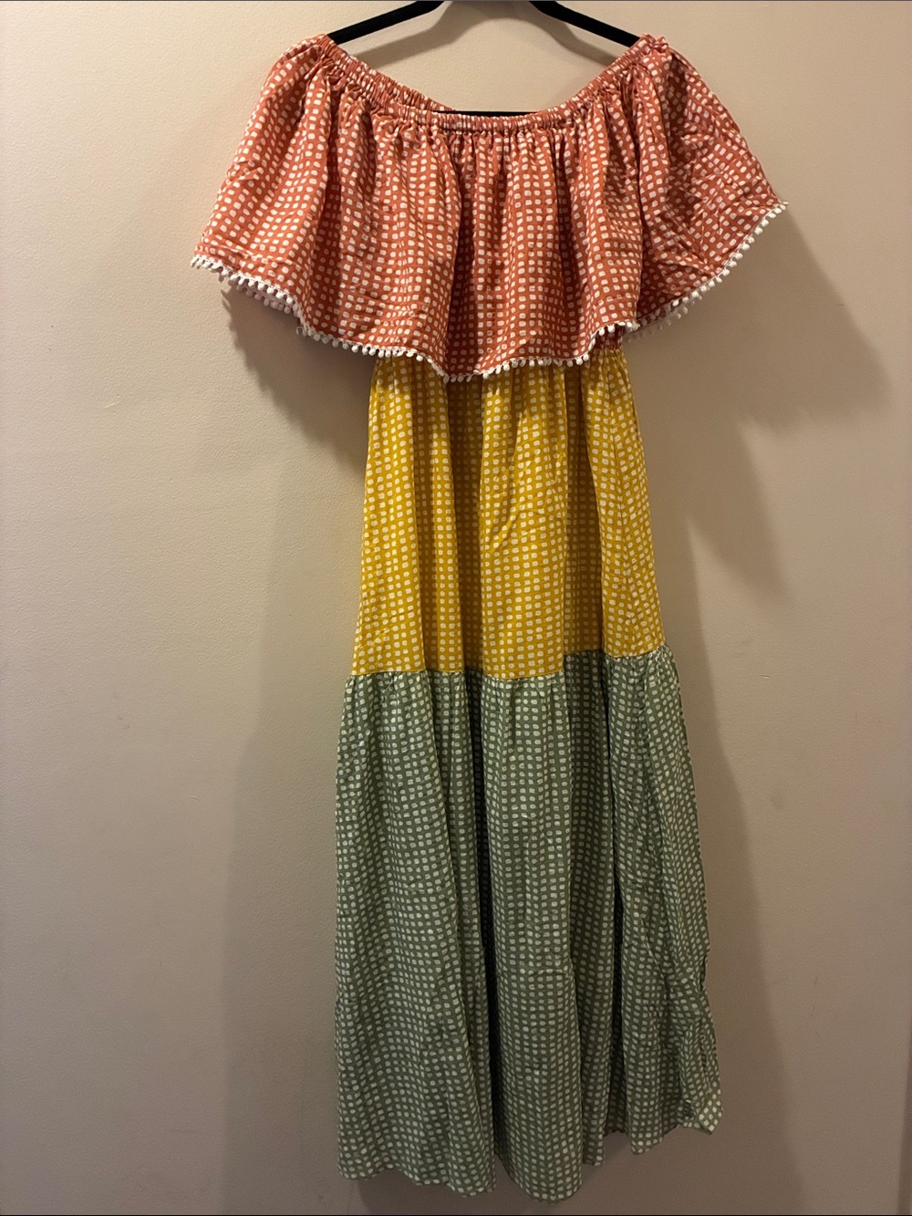 THML NWT women’s small - Off-Shoulder Colorblock Maxi Dress - cotton blend- midi